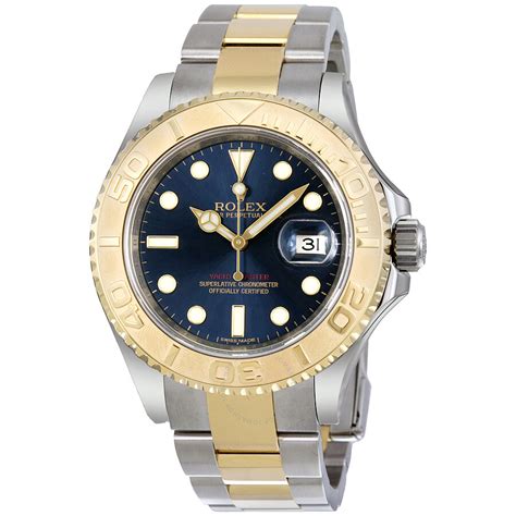 blue and gold rolex yacht master